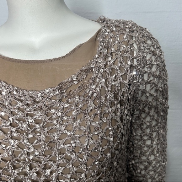 John Fashion Sweater Women's XL Brown Chiffon Uderlayers Open Knit Boho NEW - Picture 10 of 16